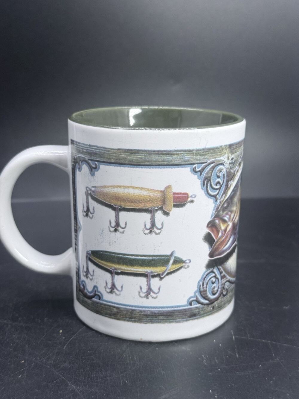 Vintage Collectable Fishing Lures Bass Jon Q. Wright Retro Coffee Tea Mug Cup